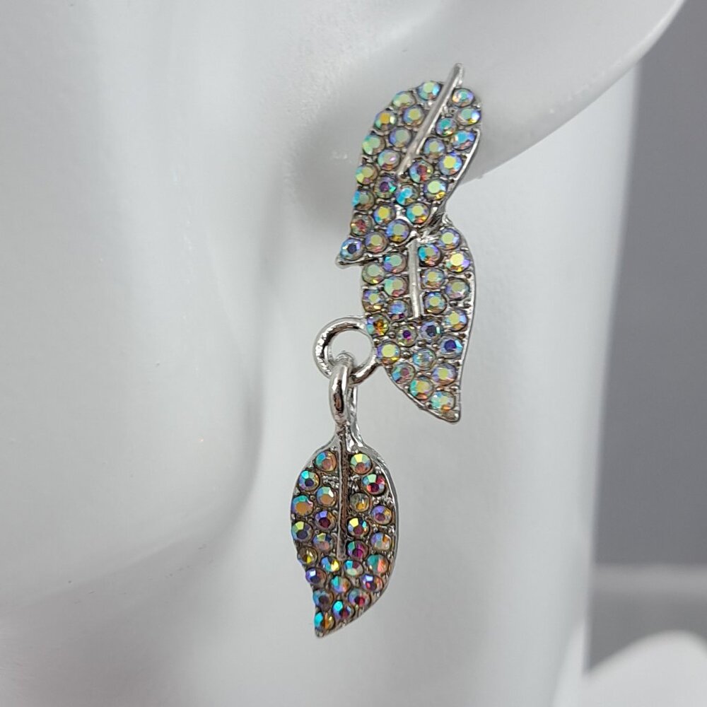 AB Gemstone Leaf Dangle Earrings - Picture 4 of 5